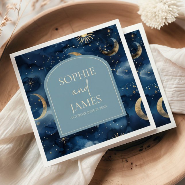 Blue Gold Elegant Celestial Starry Sky Wedding Napkin (Creator Uploaded)