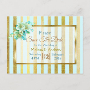 Blue & Gold Elegant Floral Save the Date Postcards