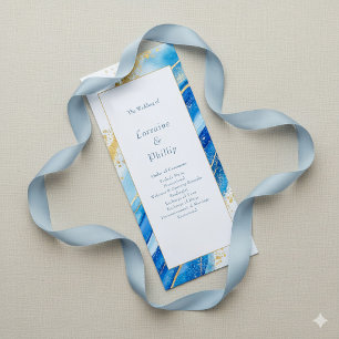 Blue Gold Elegant modern order of ceremony wedding Programme