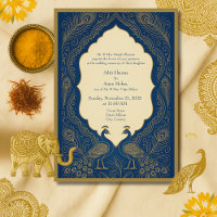 blue gold Elegant Peacock Hindu Wedding