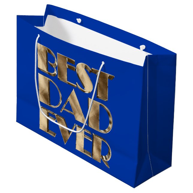 Blue Gold Elegant Typography Best Dad Ever Large Gift Bag (Front Angled)