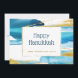 Blue Gold Elegant Watecolor Hanukkah Holiday Card<br><div class="desc">Modern Elegant Blue Gold Watercolor to celebrate the Hanukkah holidays.  Perfect for celebrating with family and friends.</div>