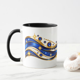 Blue & Gold Elegant Wavy Sparkle Combo Mug