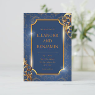 Blue Gold Elegant Wedding Invitation