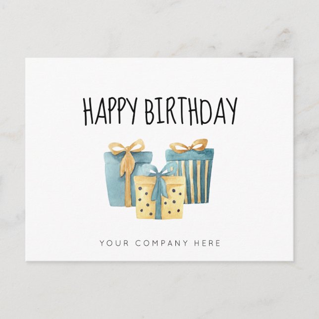 Blue Gold Employee Business Birthday Postcard (Front)