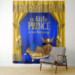 Blue Gold Ethnic Prince Baby Shower Backdrops Tapestry