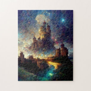 Blue Gold Fairy Fantasy Art Jigsaw Puzzle