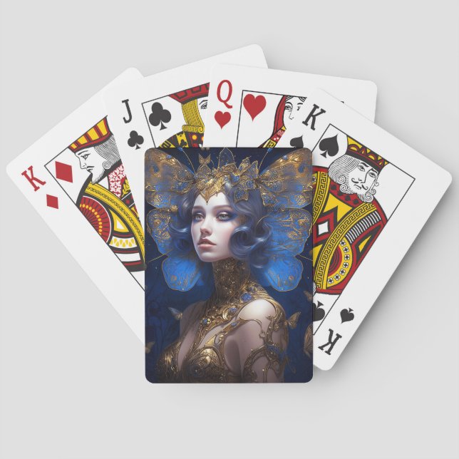 Blue Gold Fairy Fantasy Art Playing Cards (Back)