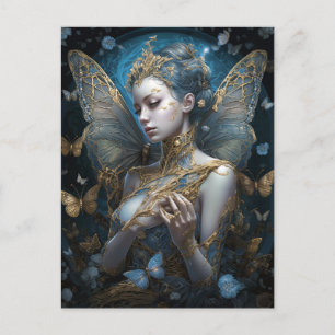 Blue Gold Fairy Fantasy Art Postcard