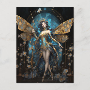 Blue Gold Fairy Fantasy Art Postcard