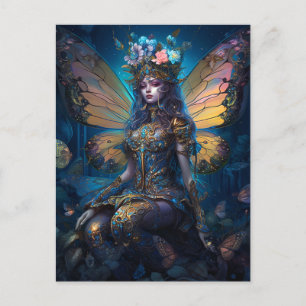 Blue Gold Fairy Fantasy Art Postcard