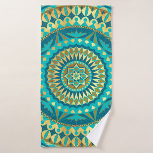 Blue Gold Fantasy Mandala Bath Towel
