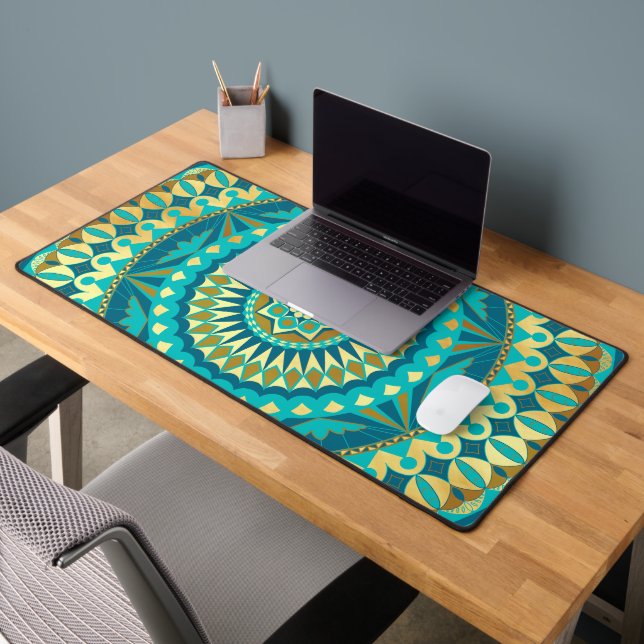 Blue Gold Fantasy Mandala Desk Mat (Office 2)