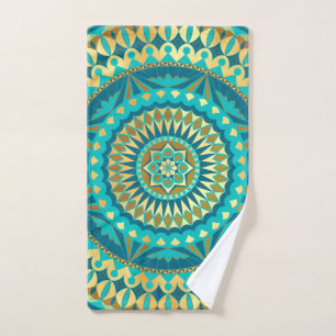 Blue Gold Fantasy Mandala Hand Towel