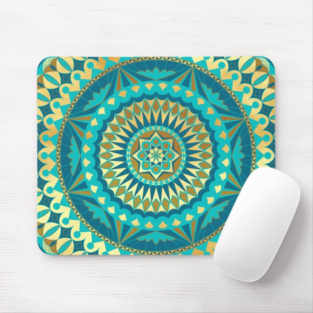 Blue Gold Fantasy Mandala Mouse Pad (With Mouse)
