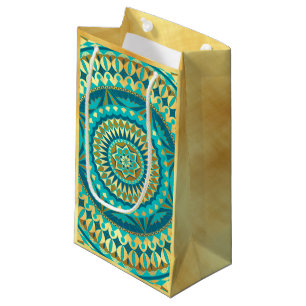 Blue Gold Fantasy Mandala Small Gift Bag