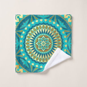 Blue Gold Fantasy Mandala Wash Cloth