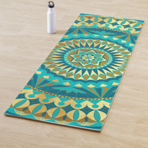 Blue Gold Fantasy Mandala Yoga Mat