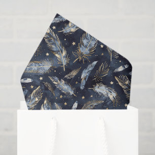Blue Gold Feathers Stars Birthday Tissue Paper
