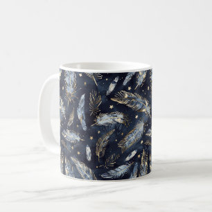 Blue Gold Feathers Stars Coffee Mug