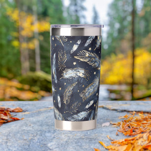 Blue Gold Feathers Stars Insulated Tumbler