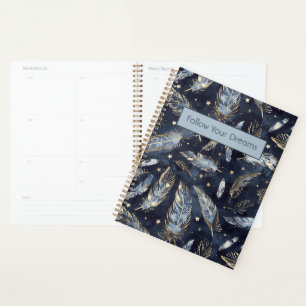 Blue Gold Feathers Stars Planner