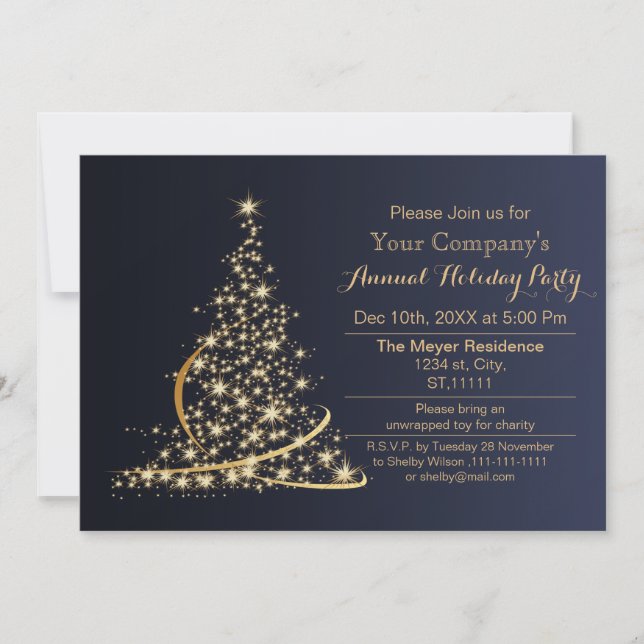 blue Gold Festive Corporate holiday party Invite (Front)