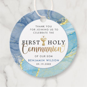 Blue & Gold First Holy Communion Thank You Favour Tags