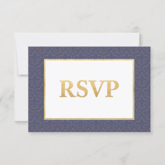 Blue & Gold Fleur De Lis Wedding RSVP Card