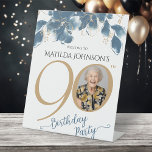 Blue Gold Floral 90th Birthday Party Welcome Pedestal Sign<br><div class="desc">Blue Gold Floral 90th Birthday Party Welcome Pedestal Sign. Indulge in the epitome of sophistication with our Blue Floral Birthday Theme, where elegance meets charm in every detail. Delicate blue florals dance gracefully against a backdrop of timeless sophistication, accentuated by shimmering gold text that adds a touch of luxury to...</div>