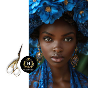 Blue Gold Floral Afro American Woman Decoupage  Tissue Paper