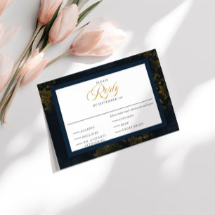 Blue & Gold Floral Calligraphy Wedding RSVP Enclosure Card