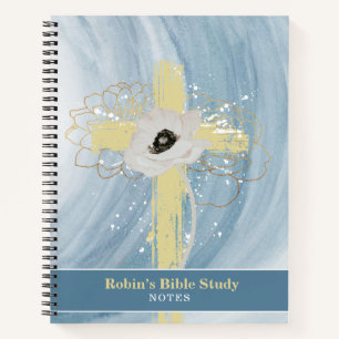 Blue Gold Floral Cross Personalised Bible Study Notebook