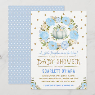 Blue & Gold Floral Pumpkin Baby Shower Invitation