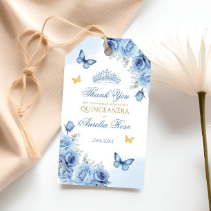 Blue Gold Floral Quinceanera Favour Thank You Gift Gift Tags