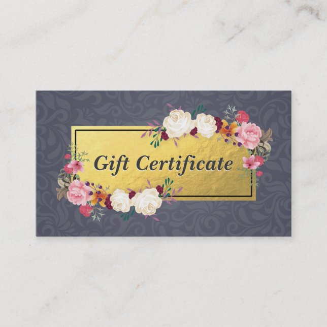 Blue Gold Floral Salon Boutique Gift Certificate (Front)