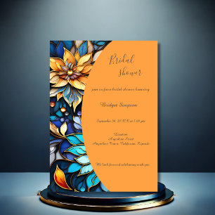 Blue & Gold Floral Stained Glass Elegant bridal Invitation