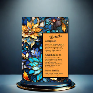 Blue & Gold Floral Stained Glass Elegant wedding Enclosure Card