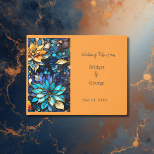 Blue & Gold Floral Stained Glass Elegant wedding Guest Book