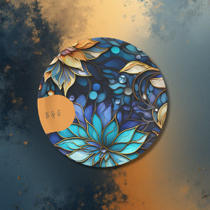 Blue & Gold Floral Stained Glass Elegant wedding  Paper Plate