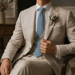 Blue & Gold Floral Trellis Tie