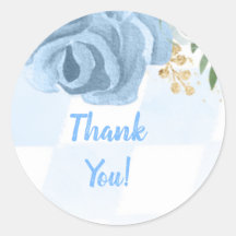 Blue Gold Floral Watercolor Baby Shower Thank You