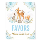 Blue Gold Floral Woodland Animals Favours Sign