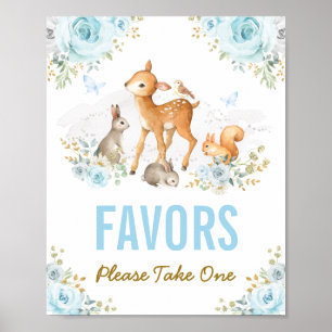 Blue Gold Floral Woodland Animals Favours Sign