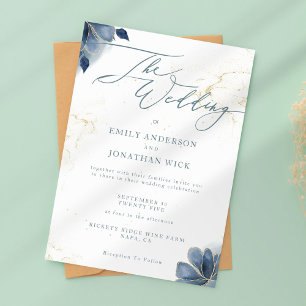Blue Gold Flower Blush Wedding Invitation