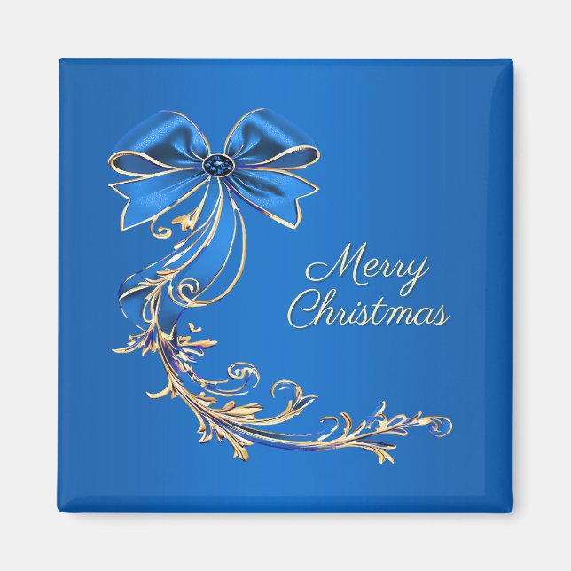 Blue Gold Flower Holiday Magnet (Front)