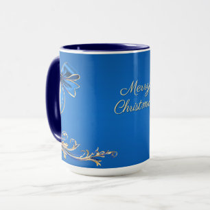 Blue Gold Flower Holiday Mug