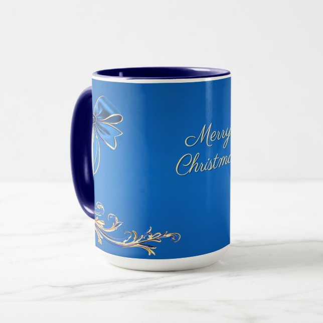 Blue Gold Flower Holiday Mug (Front Left)