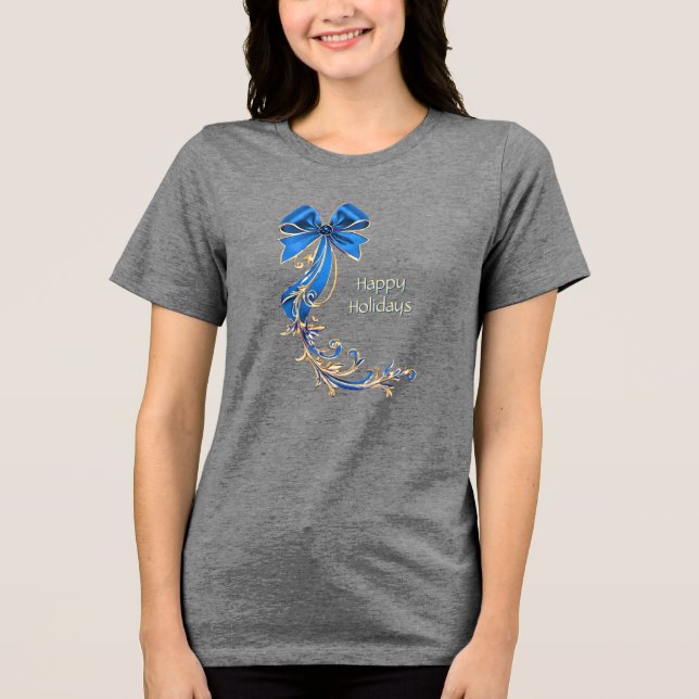 Blue Gold Flower Holiday Women's T-Shirt Tri-Blend Shirt (Front)