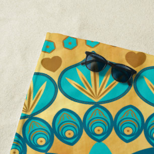 Blue Gold Flower Mandala Beach Towel